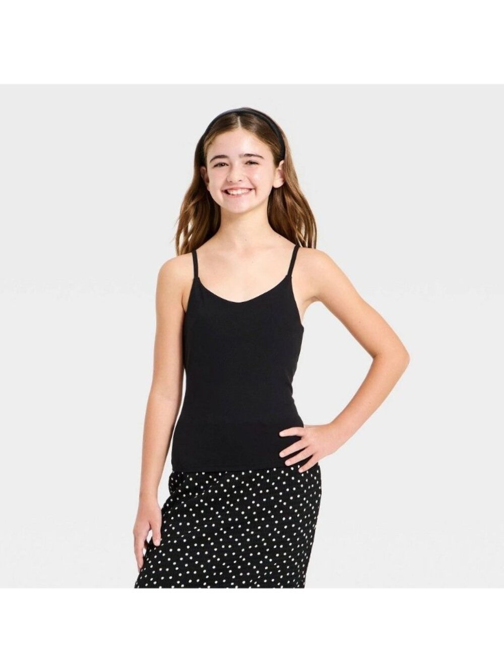 NWT Girls' Small (6/7) Super Soft Tank Top with Shelf Bra - Art Class Black S